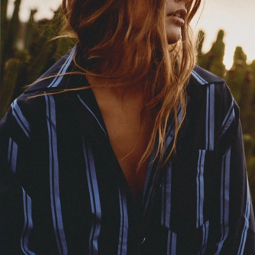 Zara Striped Poplin Jumpsuit Romper 100% Cotton In Blue Size M NWT